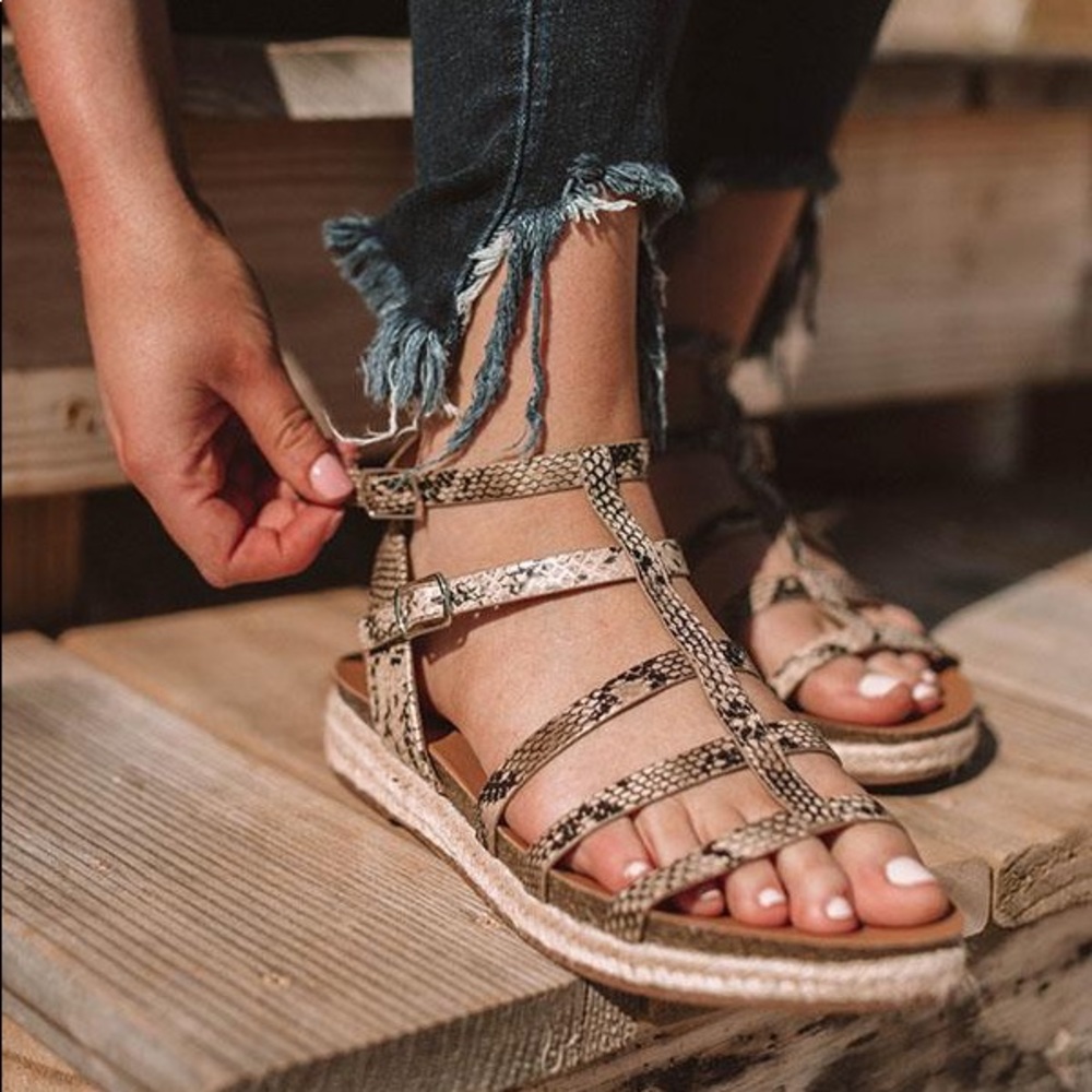 Ladies Caged Gladiator Espadrille Fashion Sandals